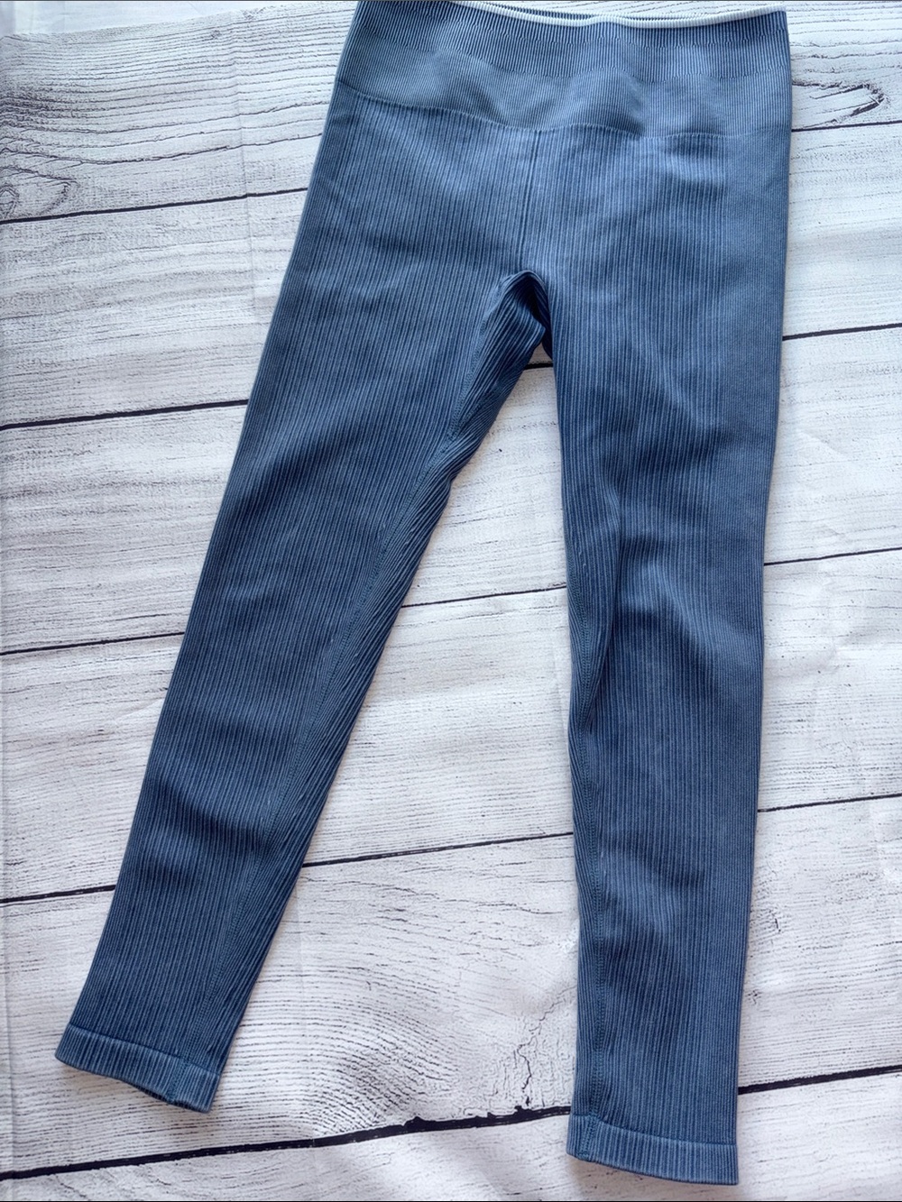 Fabletics Stonewashed Heathered Blue Ribbed Seamless Leggings Size L